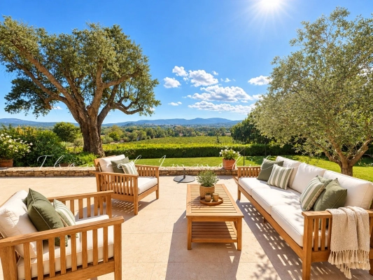 Agence immobilière Grimaud | Thoniel Immobilier | Grimaud : En exclusivité à la vente dans l\'agence Carine Thoniel – Villa avec piscine chauffée et vue panoramique sur les vignes de Grimaud